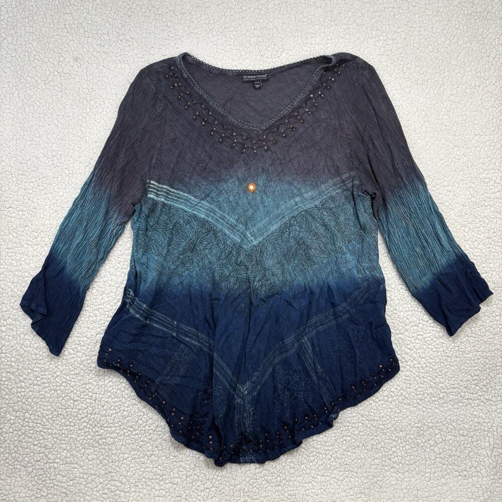 Greater Good 1X/2X Embroidered Ombre Tunic Top Boho Fairy‎ Whimsical Beaded